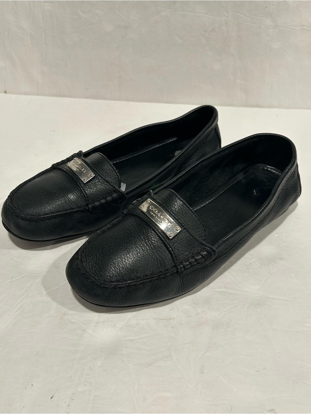 Coach Fredrica Leather Black Pebble Flat Soft Loafers Size 6.5B Driving Shoes - Picture 4 of 13